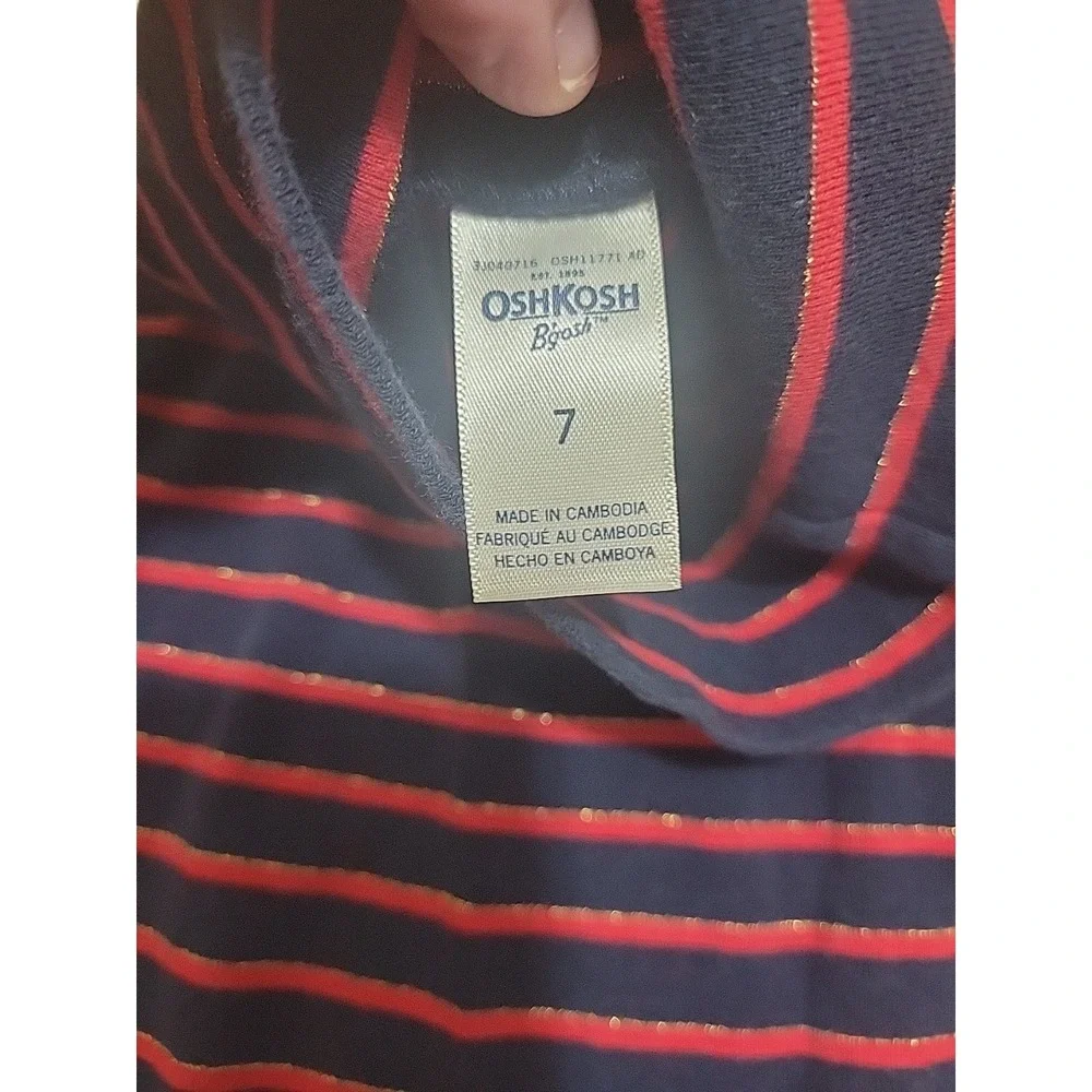 OshKosh Bgosh Girls Navy Red Striped Metallic‎ Sparkle Turtleneck Top Size 7